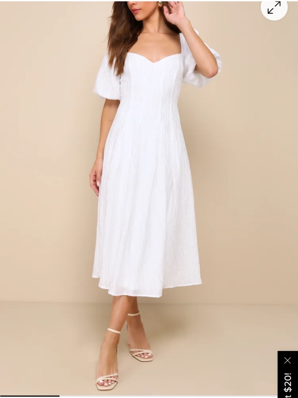 Lulu's White Puff-Sleeve Sweetheart Midi Dress